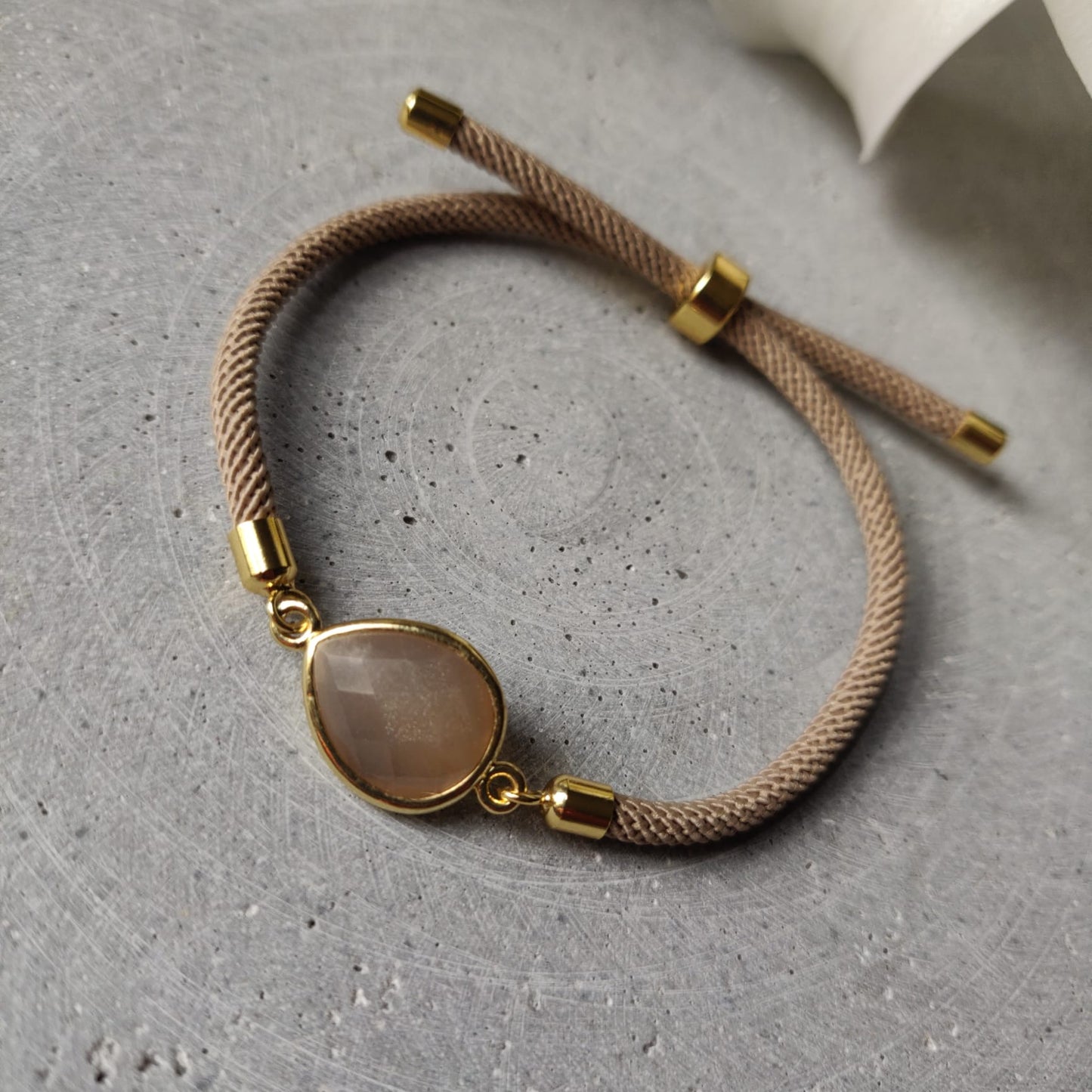 Sunstone Adjustable Bracelet on a Taupe Twisted Cord