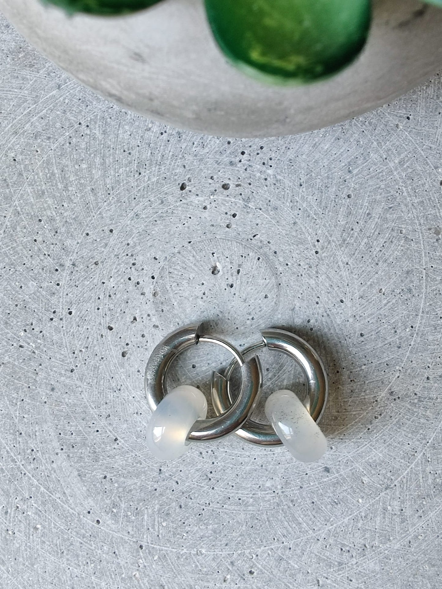 White Agate Donut Earrings 15mm Huggie