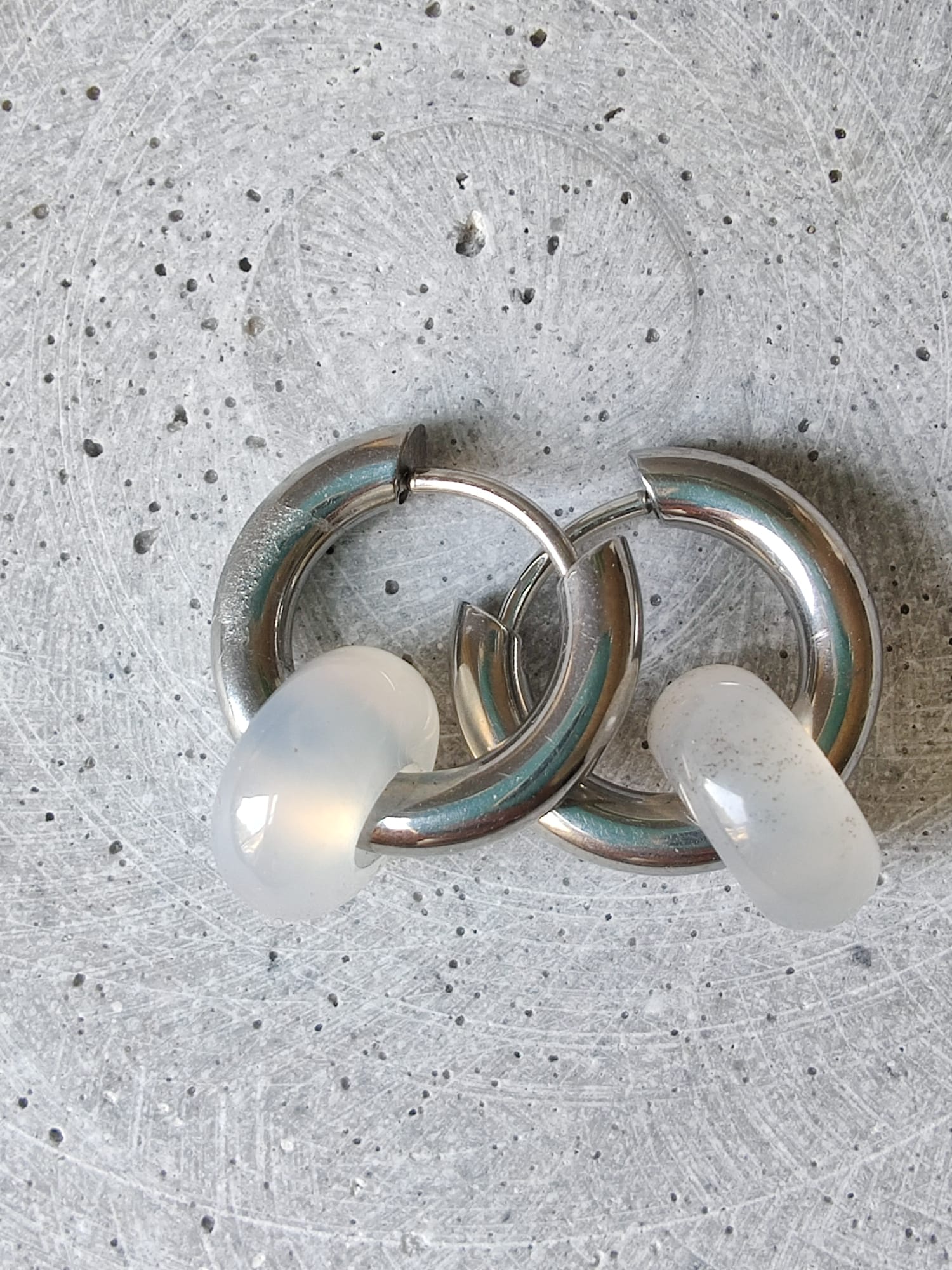 White Agate Donut Earrings 15mm Huggie