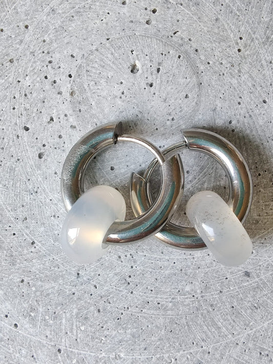 White Agate Donut Earrings 15mm Huggie