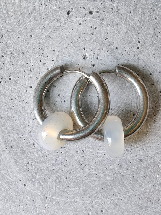 White Agate Donut Earrings 20mm Huggie