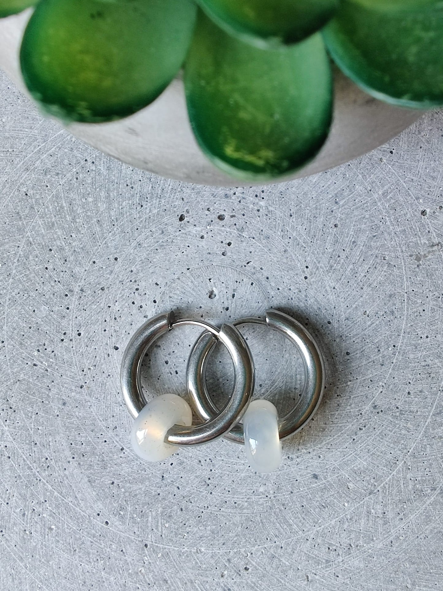 White Agate Donut Earrings 20mm Huggie