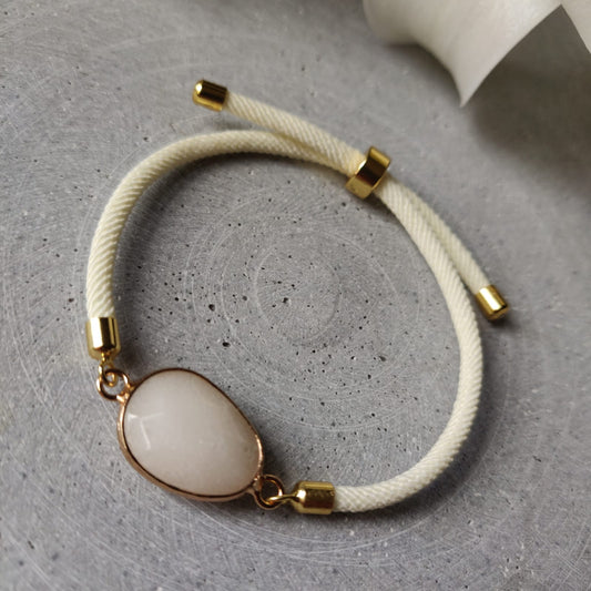 White Jade Adjustable Bracelet On Ivory Twisted Cord