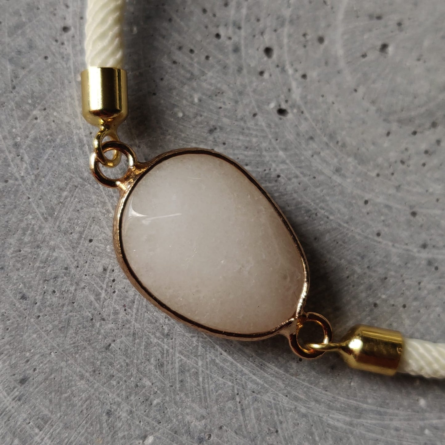 White Jade Adjustable Bracelet On Ivory Twisted Cord