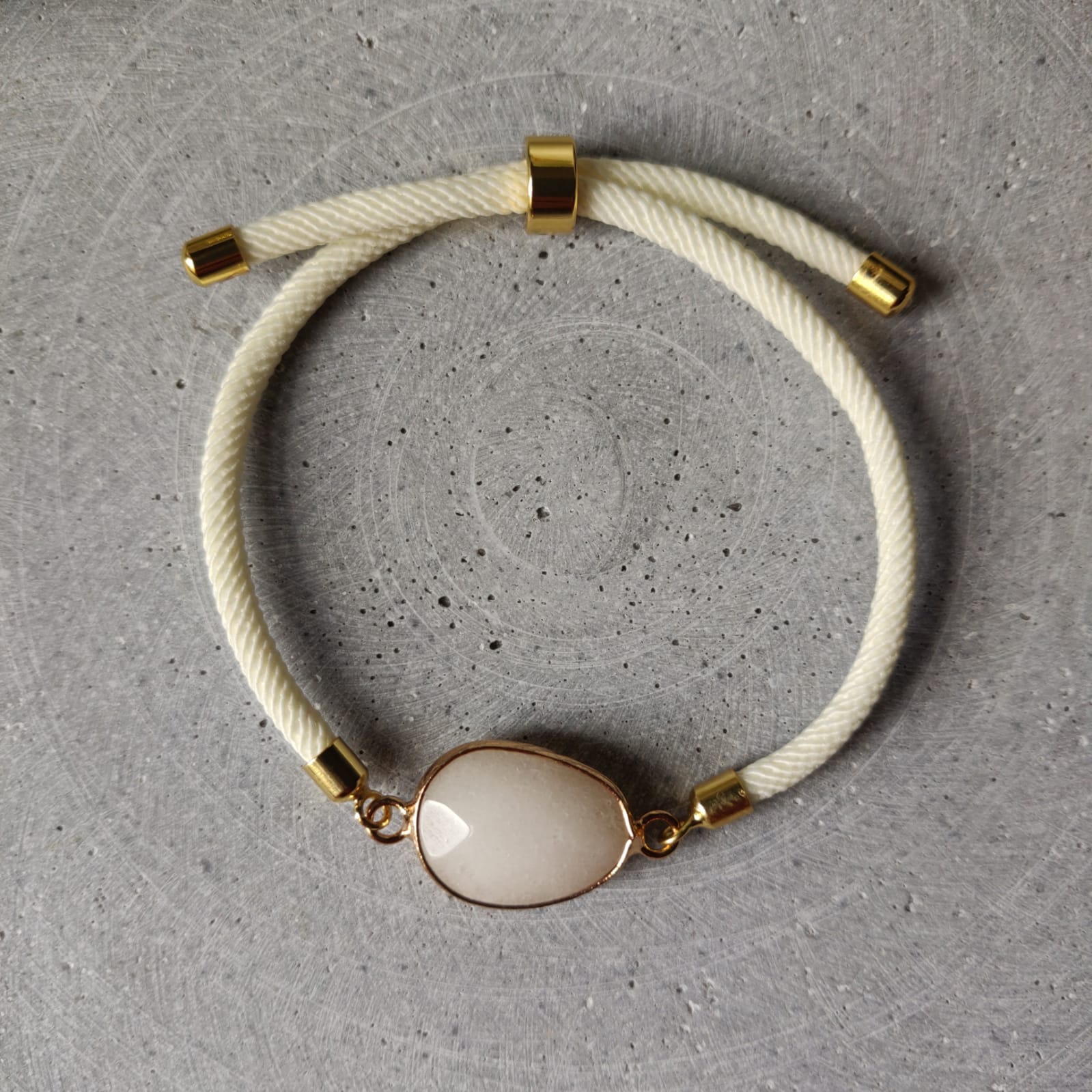 White Jade Adjustable Bracelet On Ivory Twisted Cord