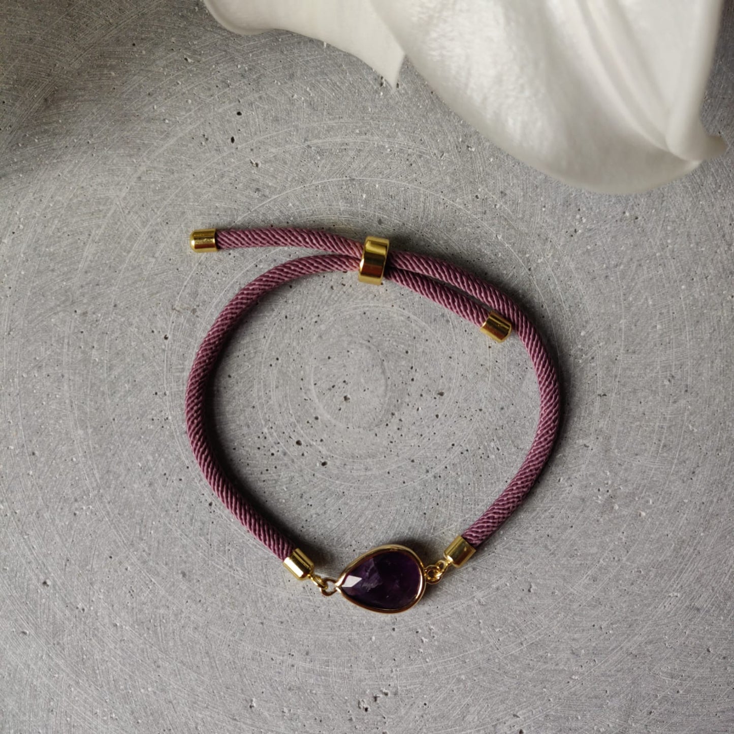 Amethyst Adjustable Bracelet on a Plum Twisted Cord