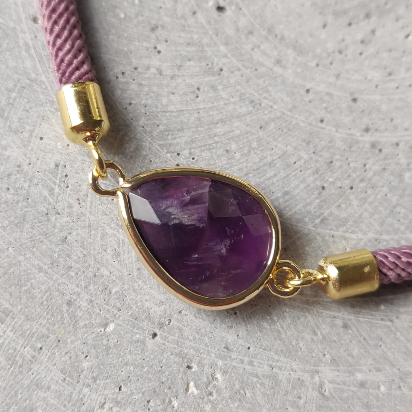 Amethyst Adjustable Bracelet on a Plum Twisted Cord