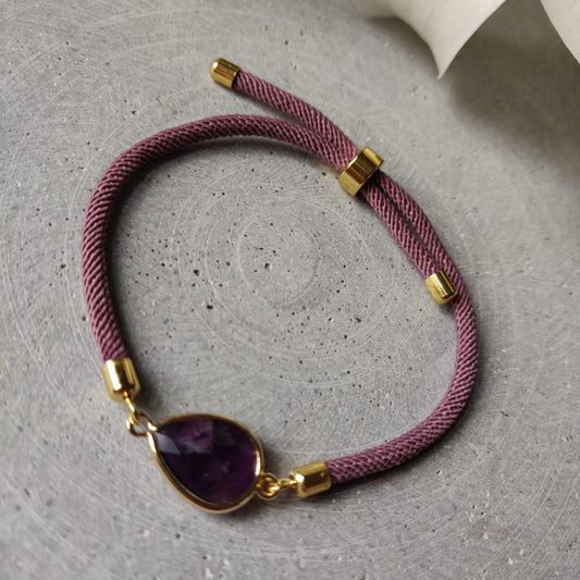 Amethyst Adjustable Bracelet on a Plum Twisted Cord