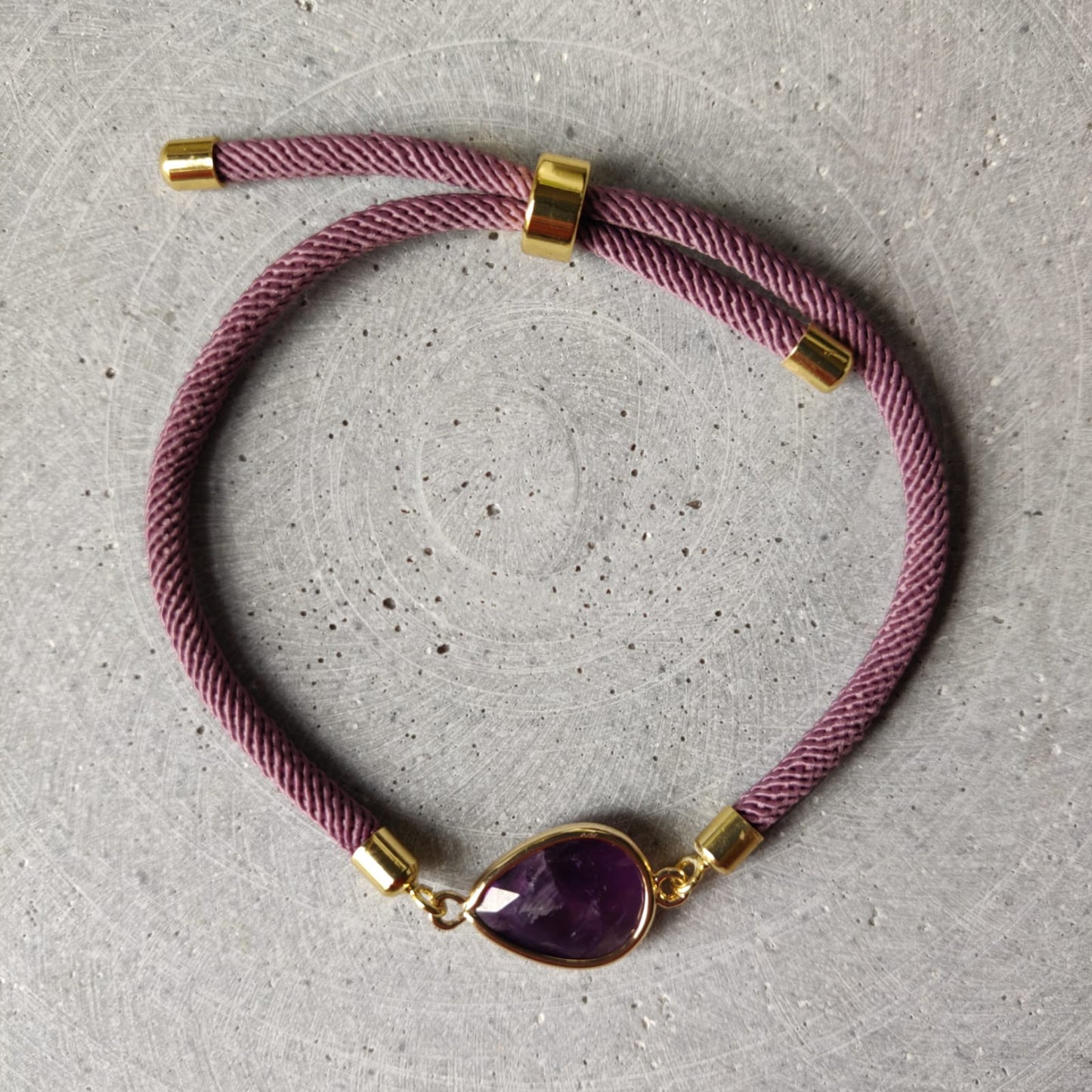 Amethyst Adjustable Bracelet on a Plum Twisted Cord
