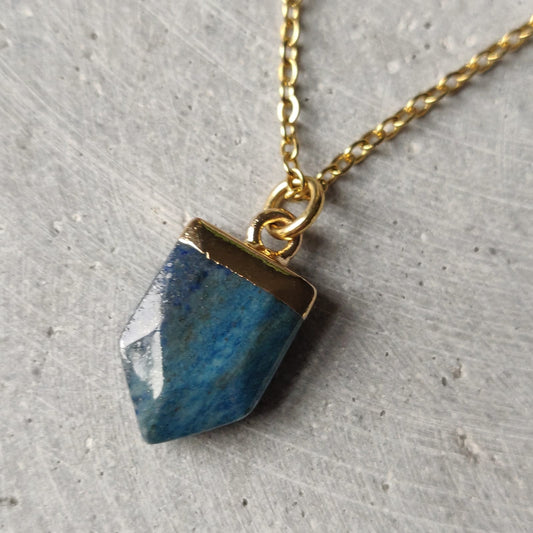 Lapis Lazuli Stainless Steel Gold Tone Crystal Necklace