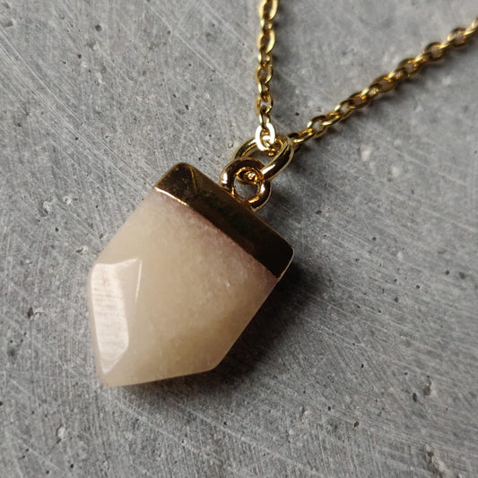 Pink Aventurine Crystal Arrow on Giold Tone Stainless Steel Necklace
