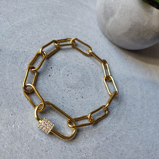 Paperclip Chain Stainless Steel Bracelet - Gold Tone