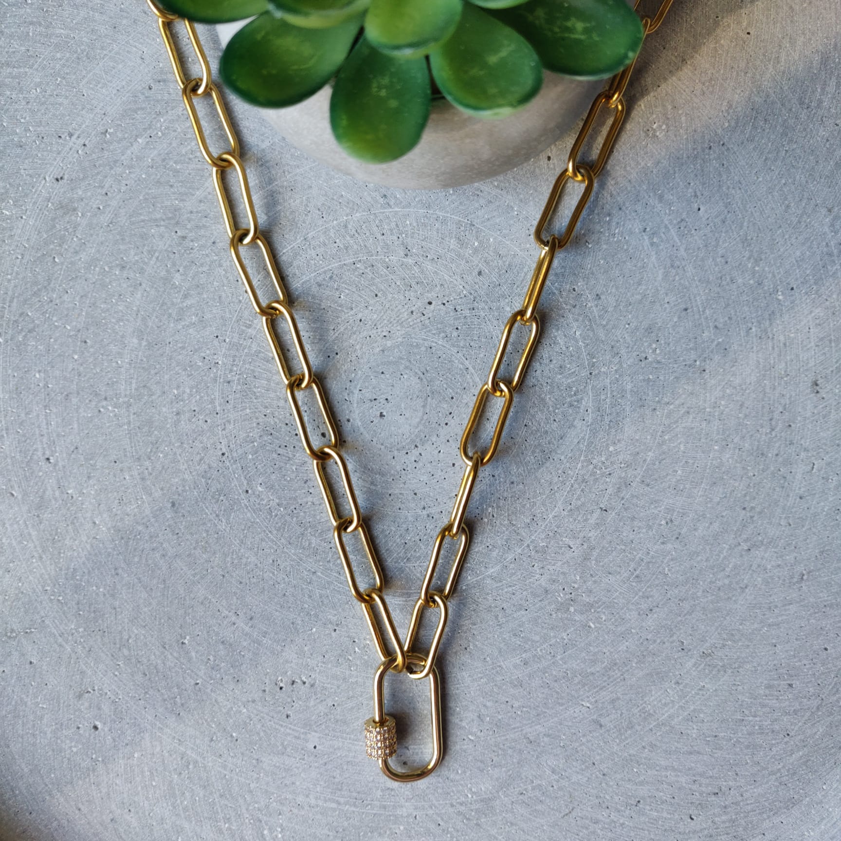 Paperclip Chain Gold Tone Stainless Steel Necklace