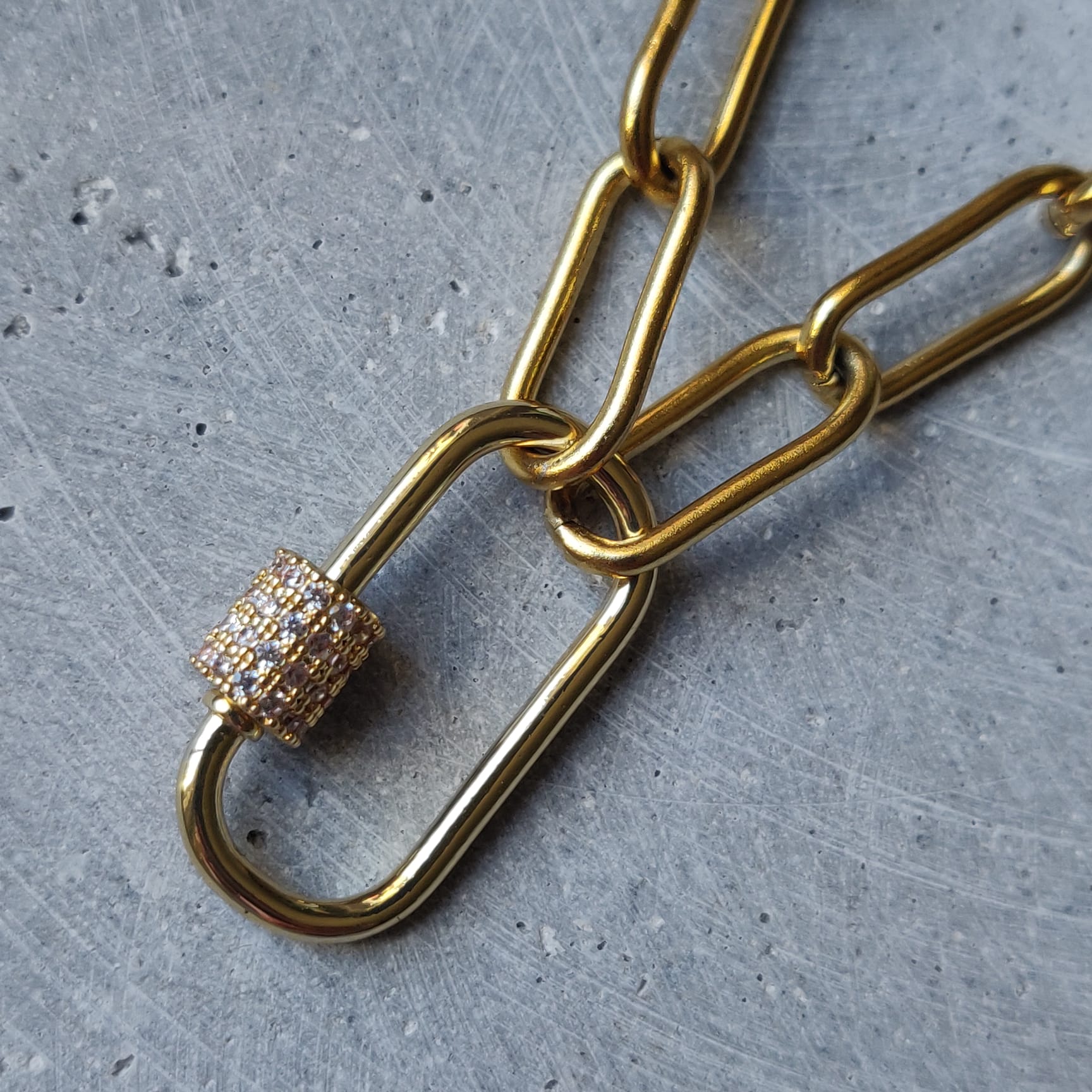 Paperclip Chain Gold Tone Stainless Steel Necklace