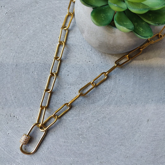 Paperclip Chain Gold Tone Stainless Steel Necklace