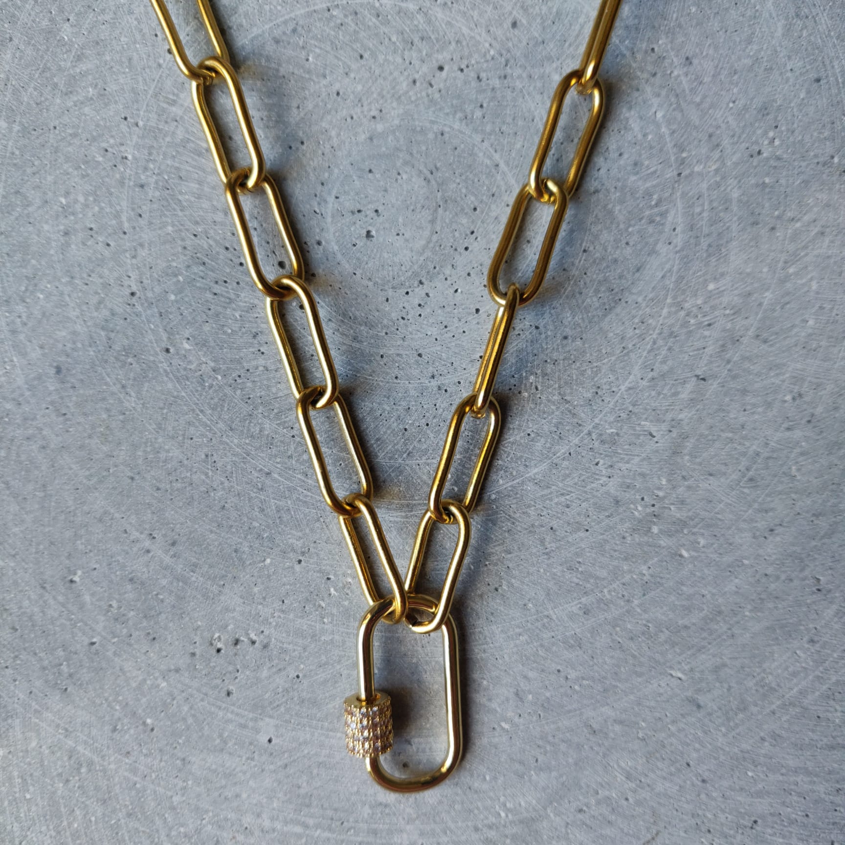 Paperclip Chain Gold Tone Stainless Steel Necklace