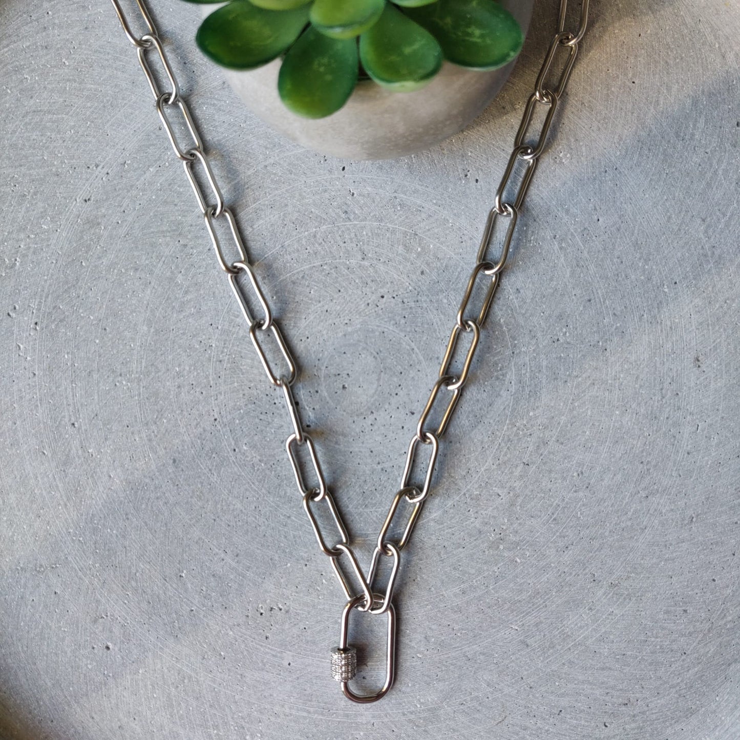 Paperclip Chain Silver Tone Stainless Steel Necklace