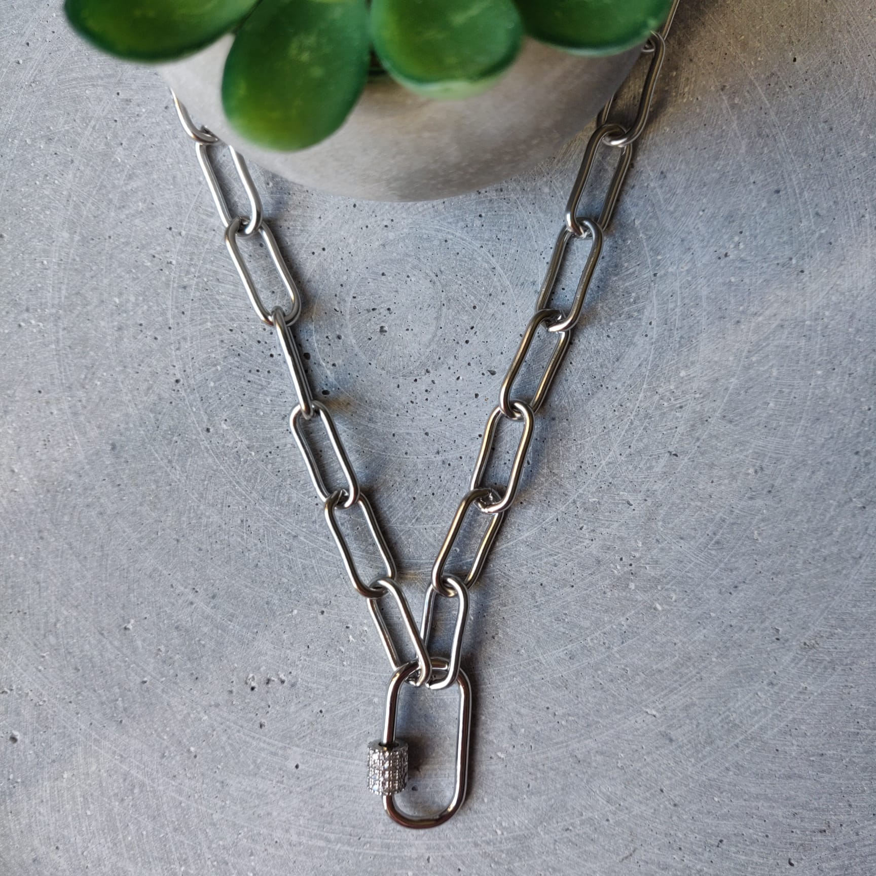 Paperclip Chain Silver Tone Stainless Steel Necklace