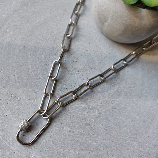 Paperclip Chain Silver Tone Stainless Steel Necklace