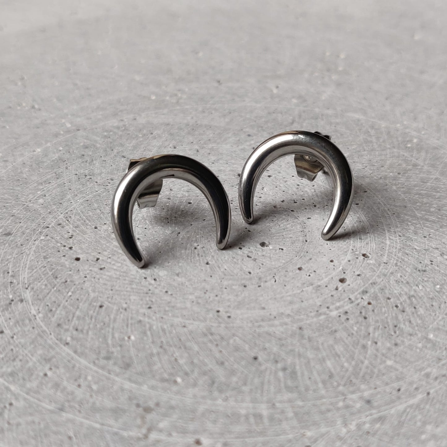 Crescent Moon Stainless Steel Stud Earrings