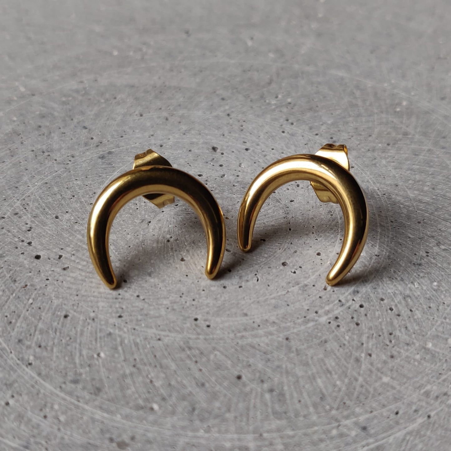 Crescent Moon Gold Tone Stainless Steel Earrings