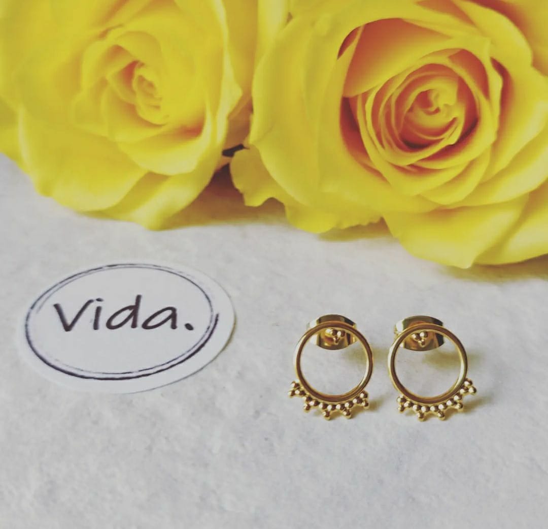 Delicate Ring Gold Tone Stainless Steel Earrings