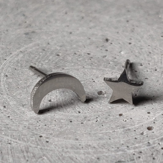 Moon & Star Stainless Steel Stud Earrings