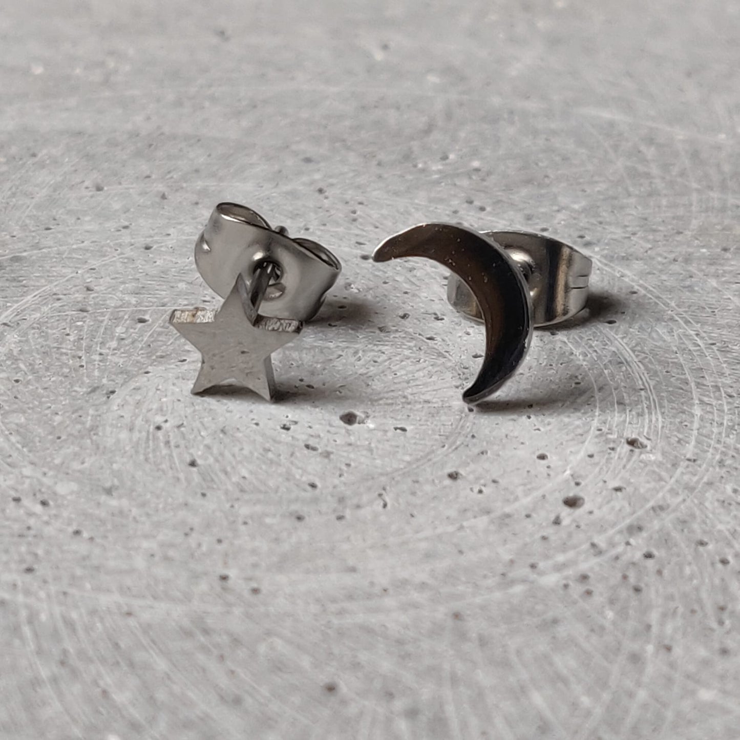 Moon & Star Stainless Steel Stud Earrings
