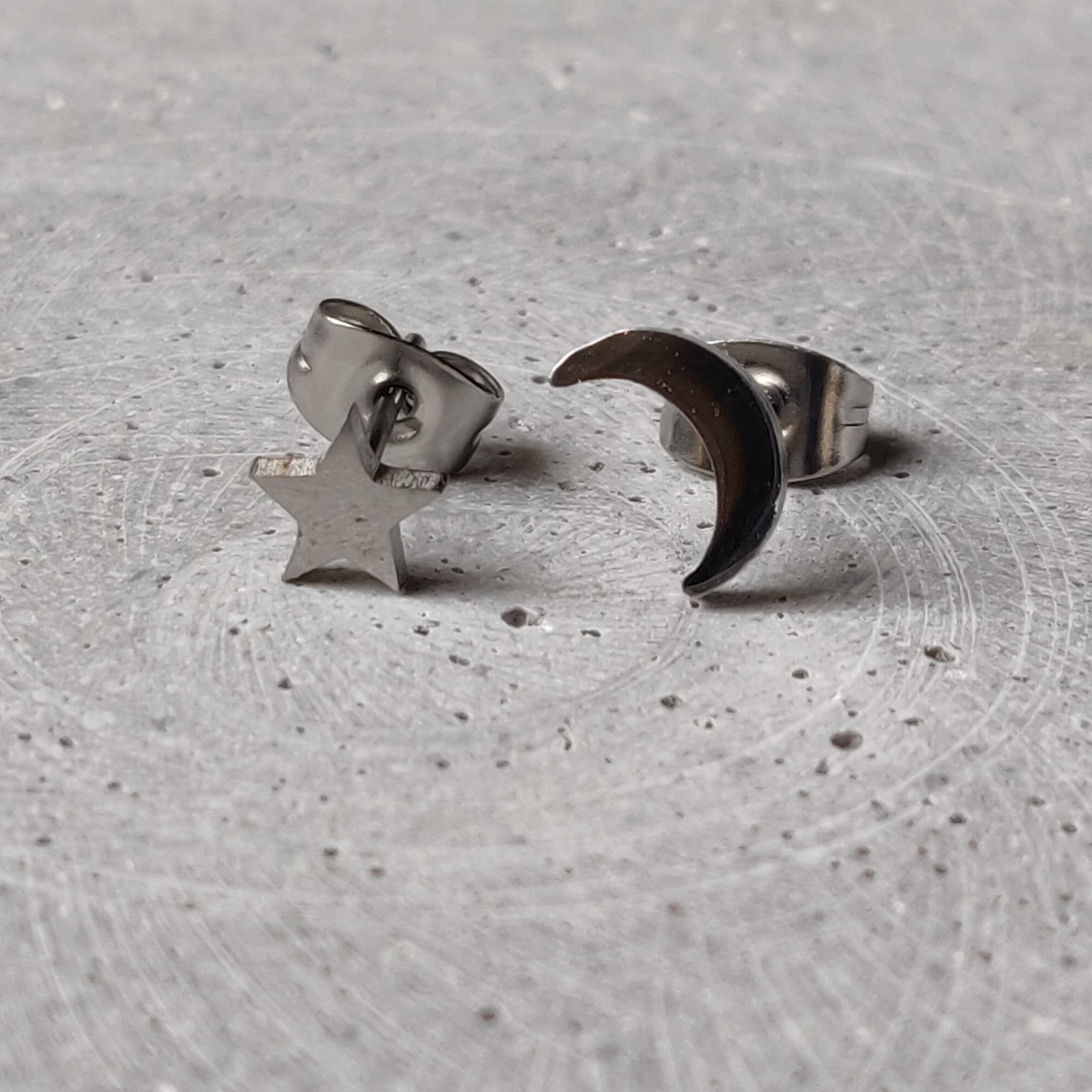 Moon & Star Stainless Steel Stud Earrings