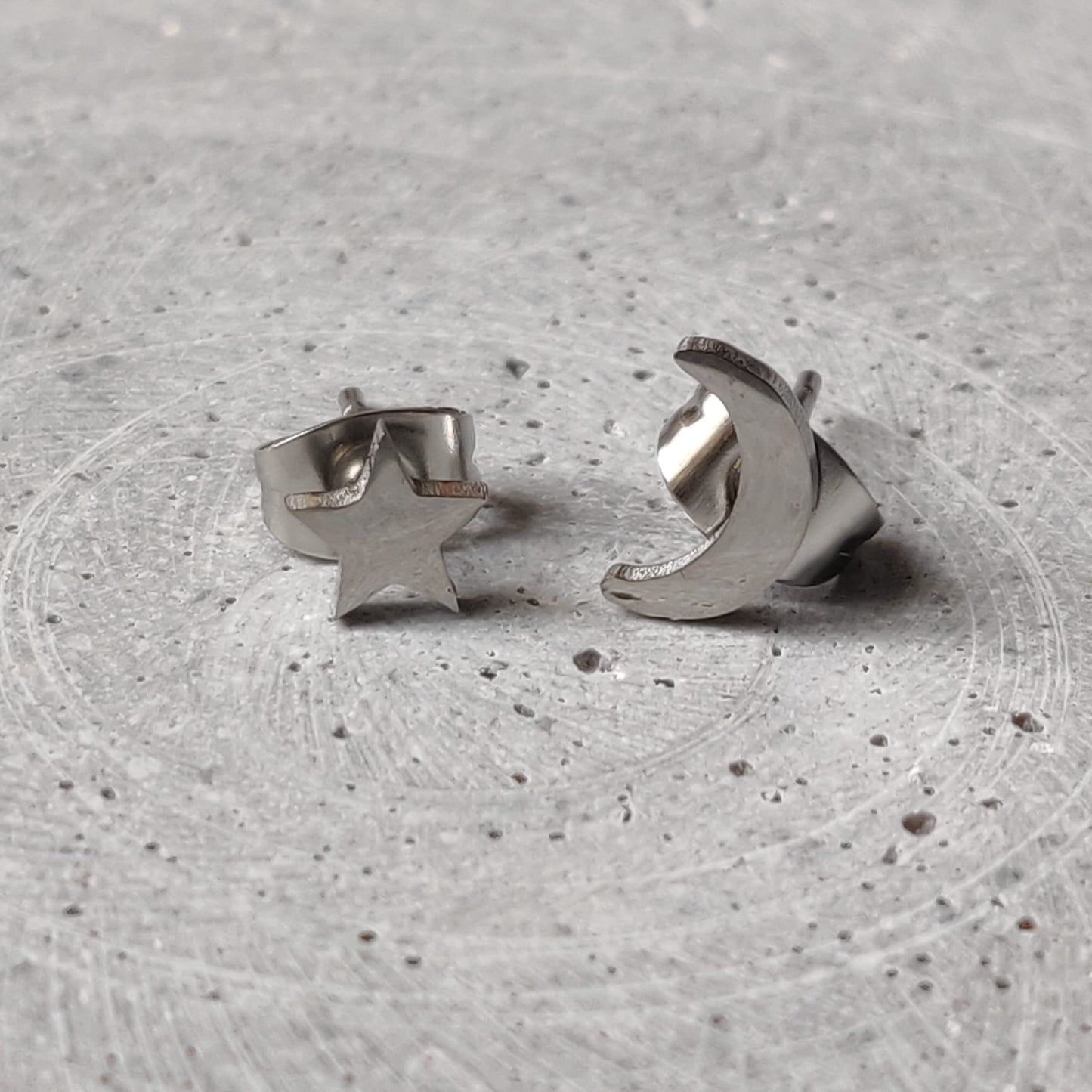 Moon & Star Stainless Steel Stud Earrings