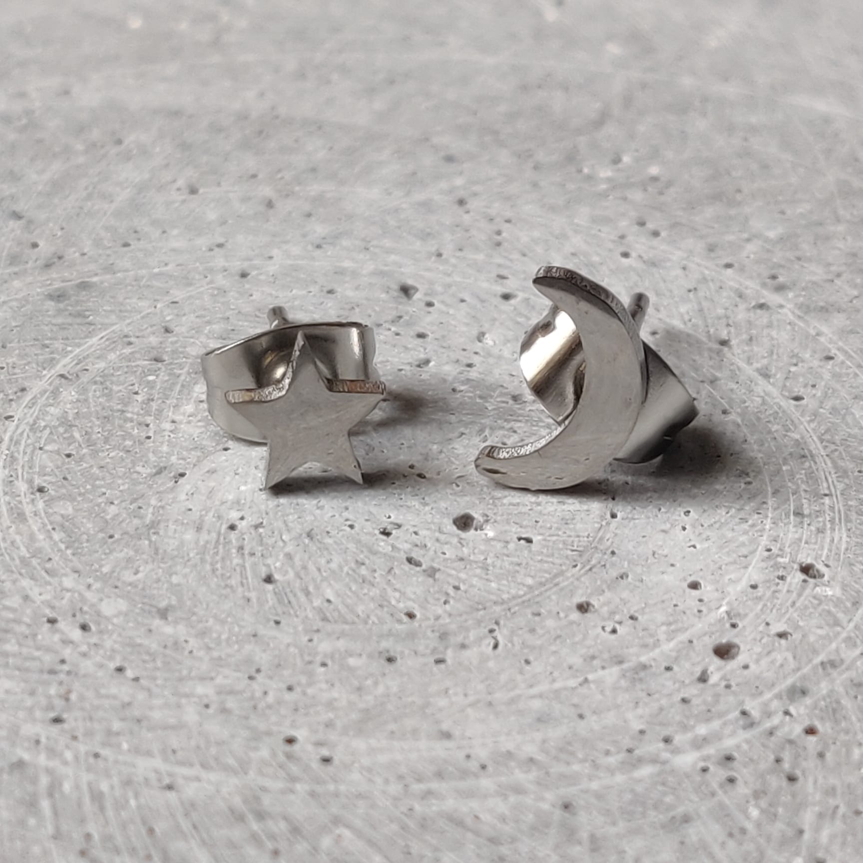 Moon & Star Stainless Steel Stud Earrings