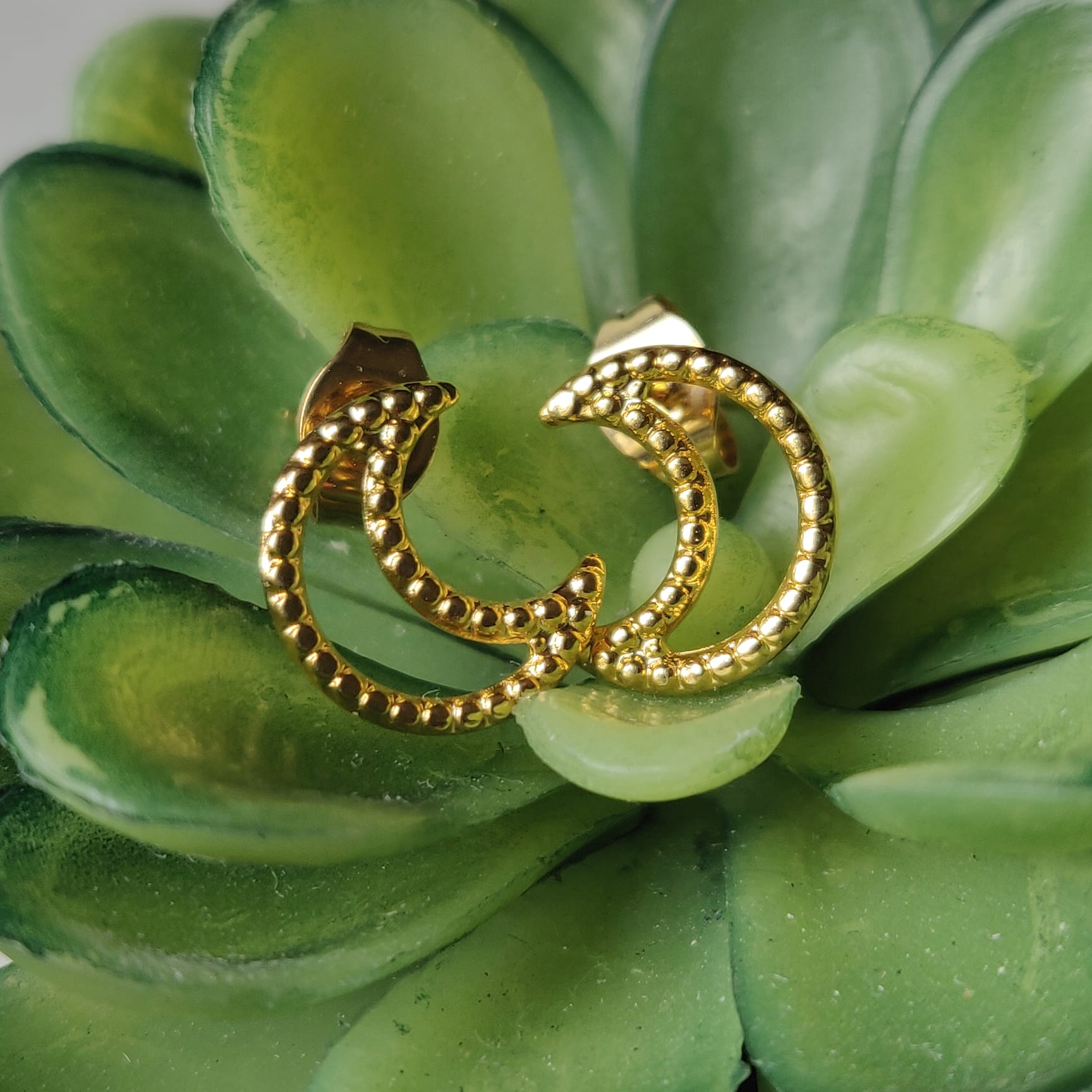 Textured Moon Gold Tone Stainless Steel Earrings