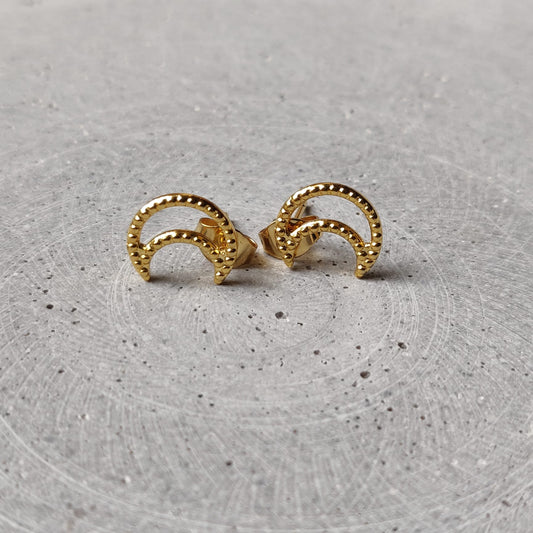 Textured Moon Gold Tone Stainless Steel Earrings