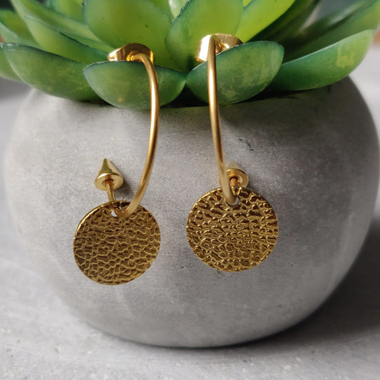 Textured Drop Gold Tone Stainless Steel Earrings