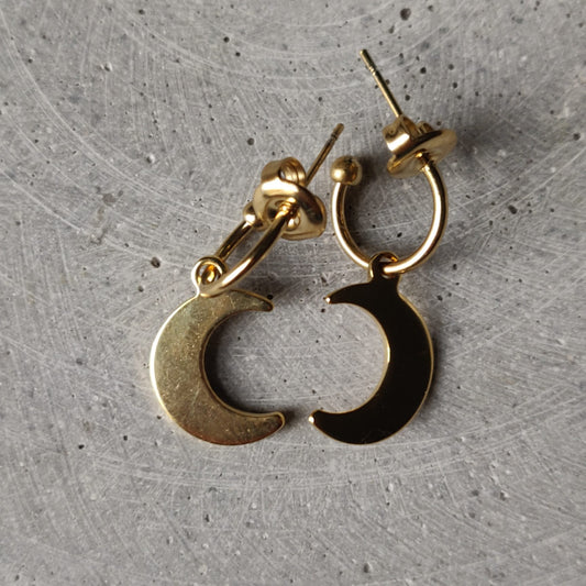 Moon Charm Gold Tone Stainless Steel Earrings