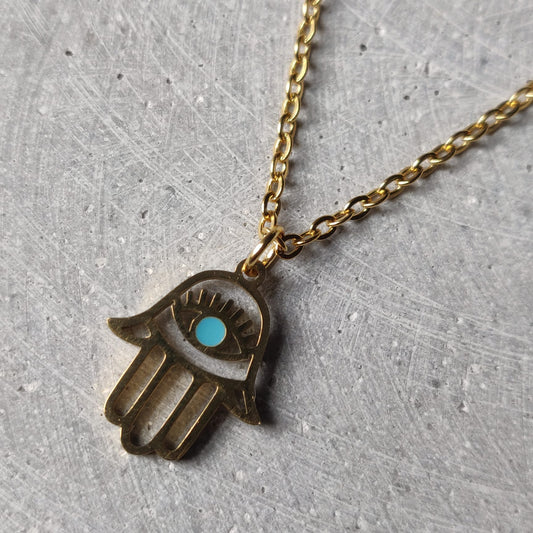 Hamsa Hand Gold Tone on Stainless Steel Necklace