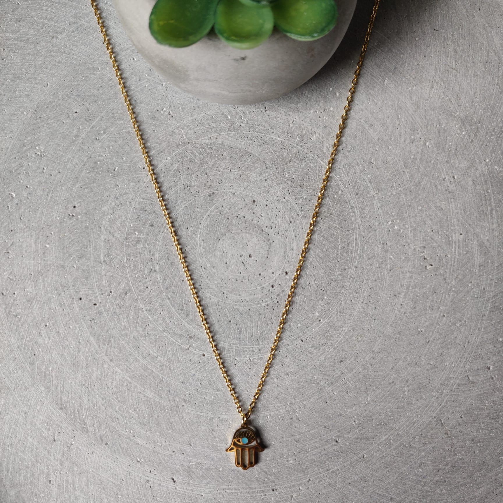 Hamsa Hand Gold Tone on Stainless Steel Necklace