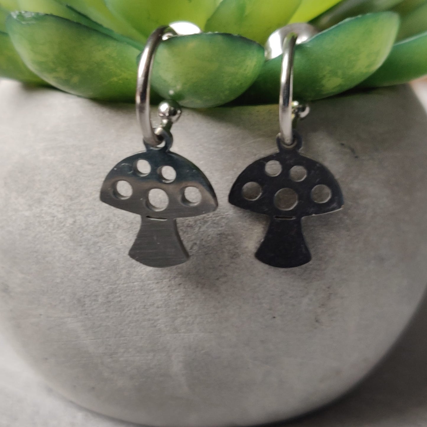 Mushroom Charm Earrings Stainless Steel