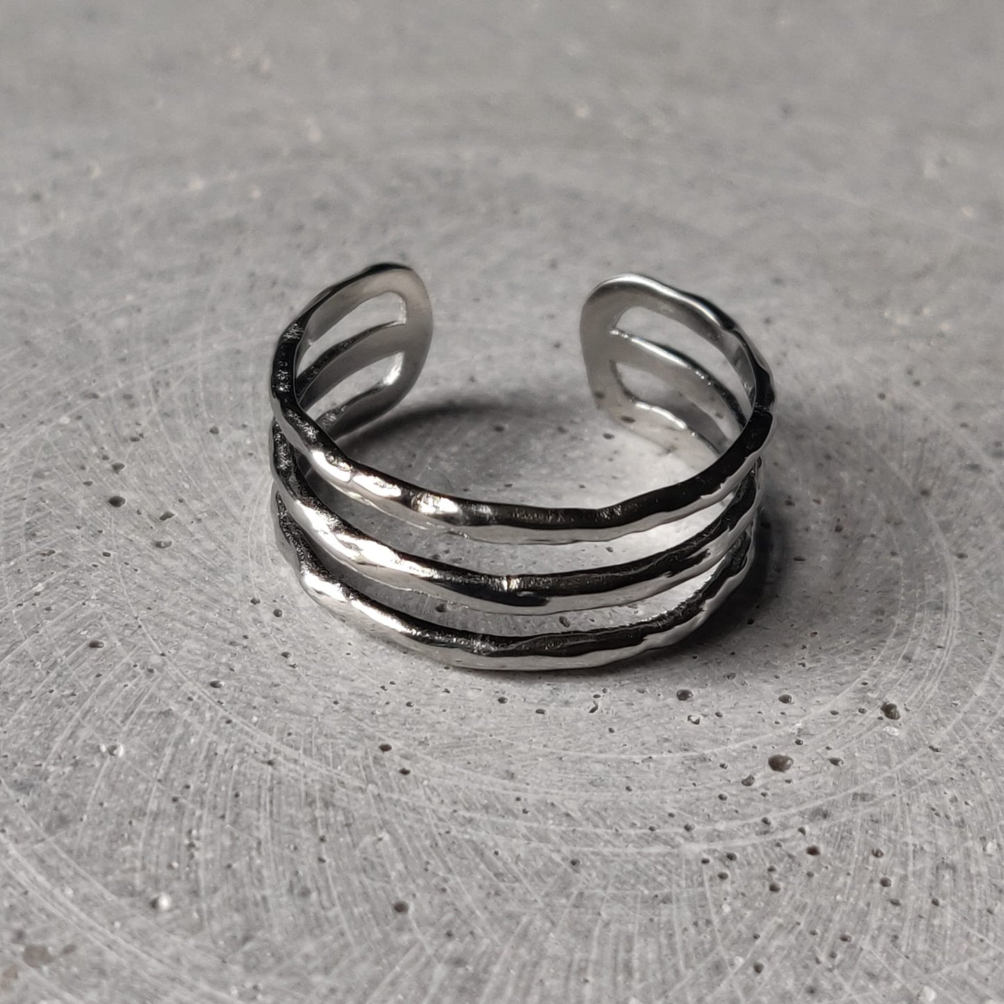 Triple Line Open Cuff Stainless Steel Ring