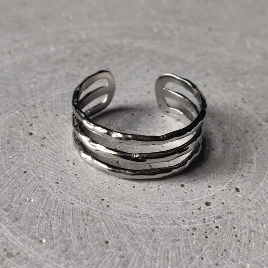 Triple Line Open Cuff Stainless Steel Ring