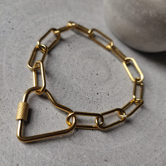 Heart Clasp Paperclip Chain Bracelet Gold Tone Stainless Steel
