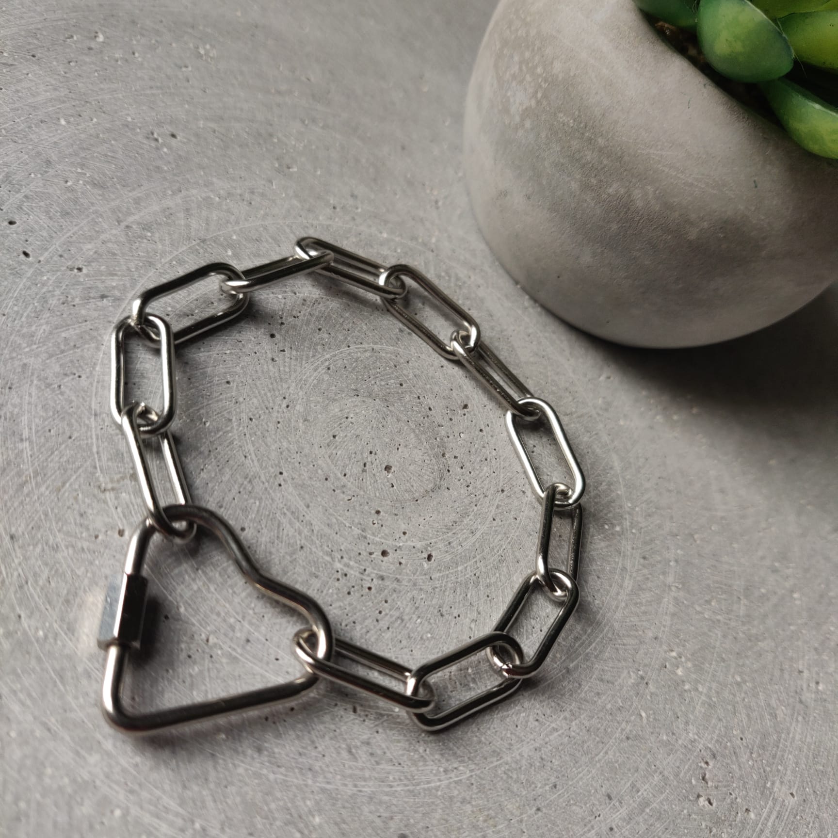 Heart Clasp Paperclip Chain Bracelet Silver Tone Stainless Steel