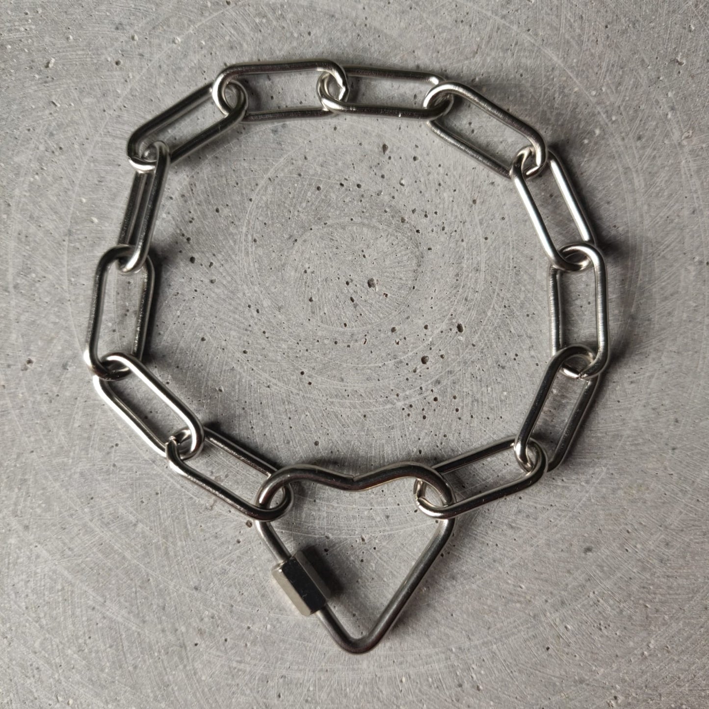 Heart Clasp Paperclip Chain Bracelet Silver Tone Stainless Steel