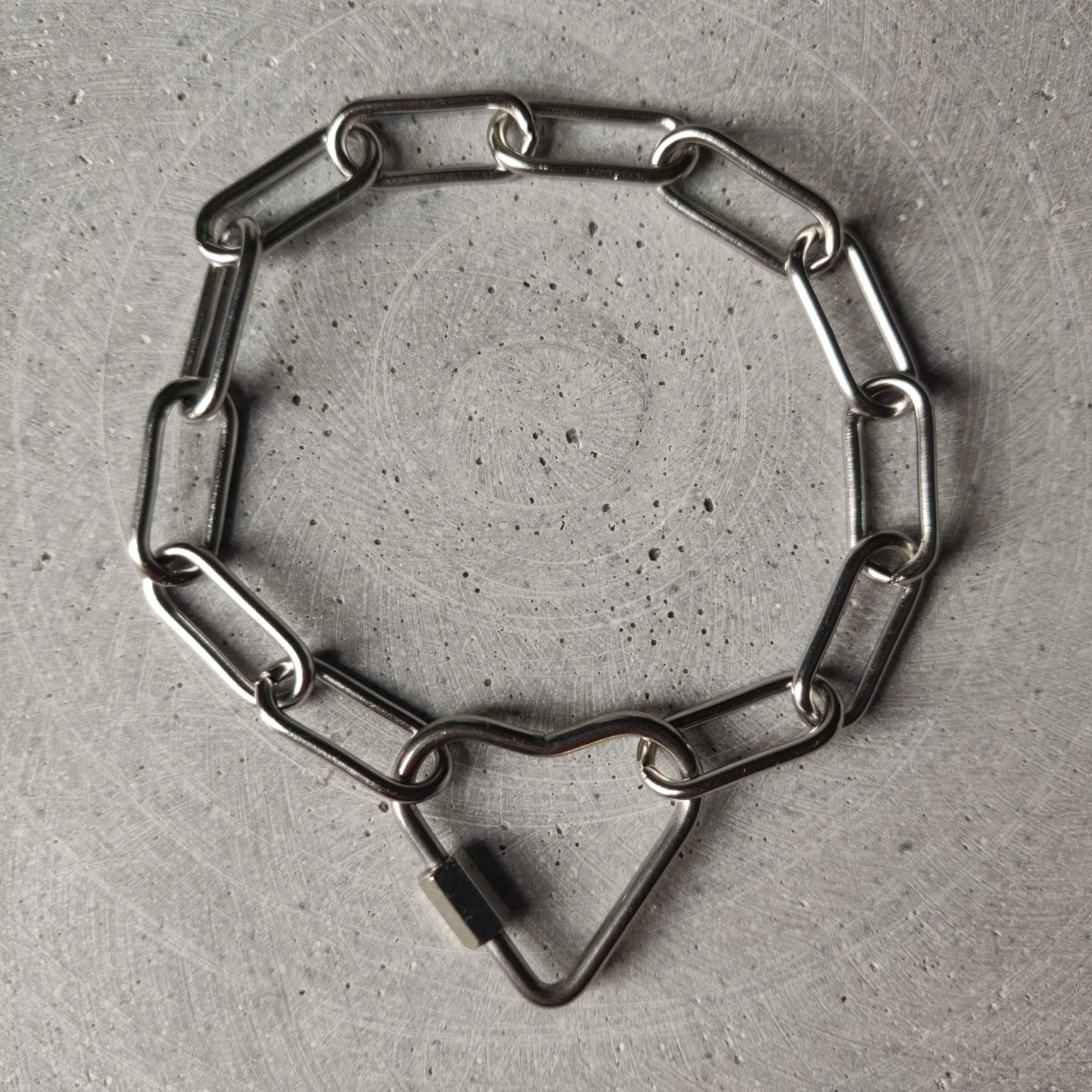 Heart Clasp Paperclip Chain Bracelet Silver Tone Stainless Steel