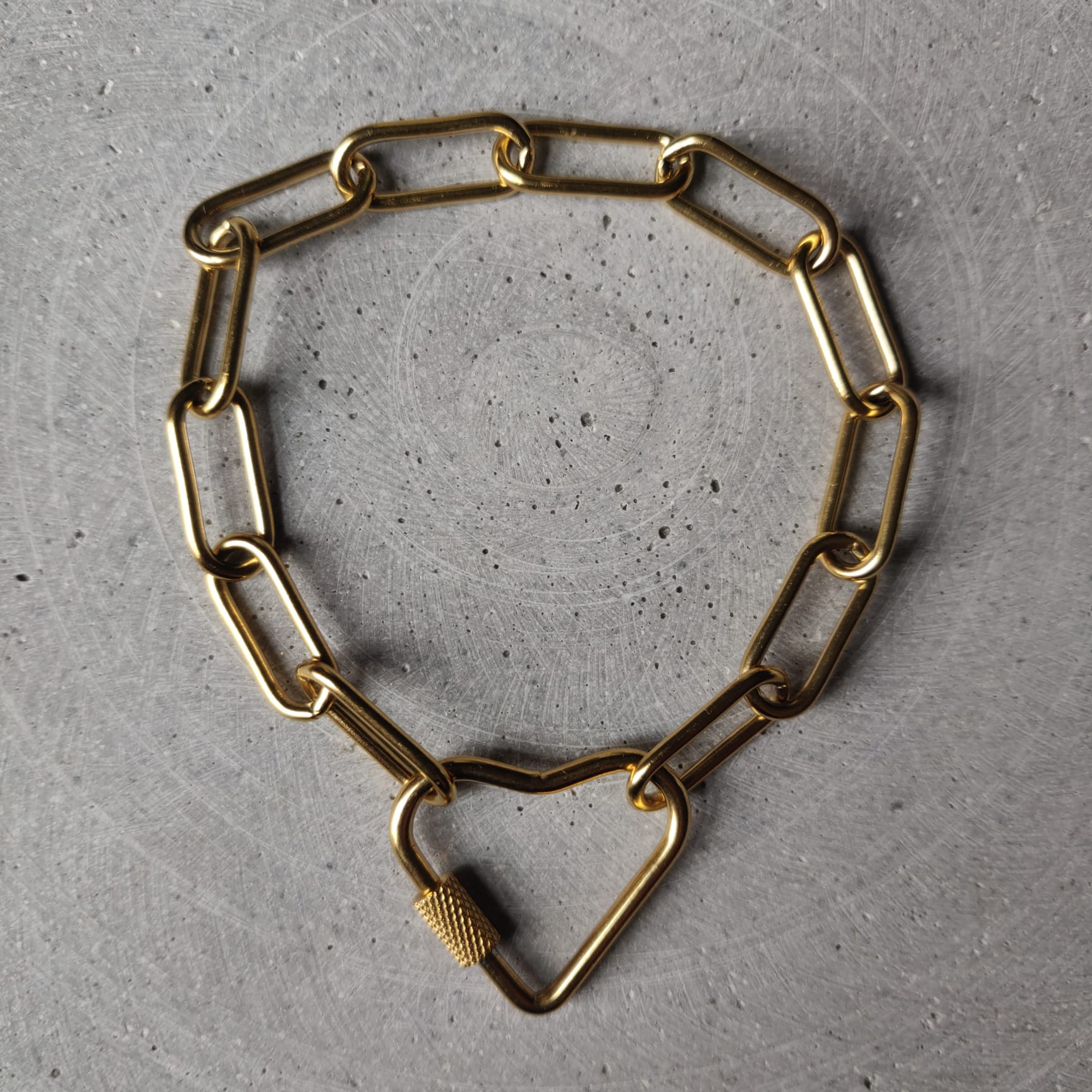 Heart Clasp Paperclip Chain Bracelet Gold Tone Stainless Steel