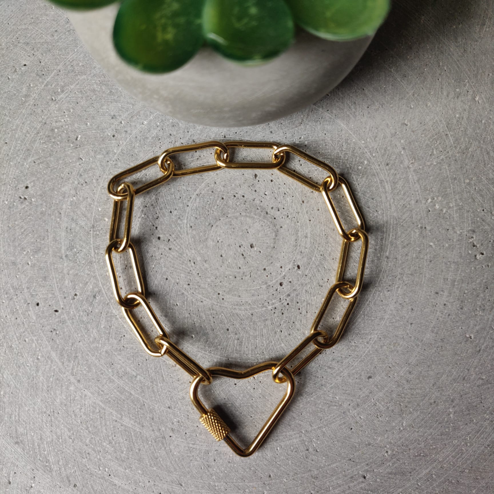 Heart Clasp Paperclip Chain Bracelet Gold Tone Stainless Steel