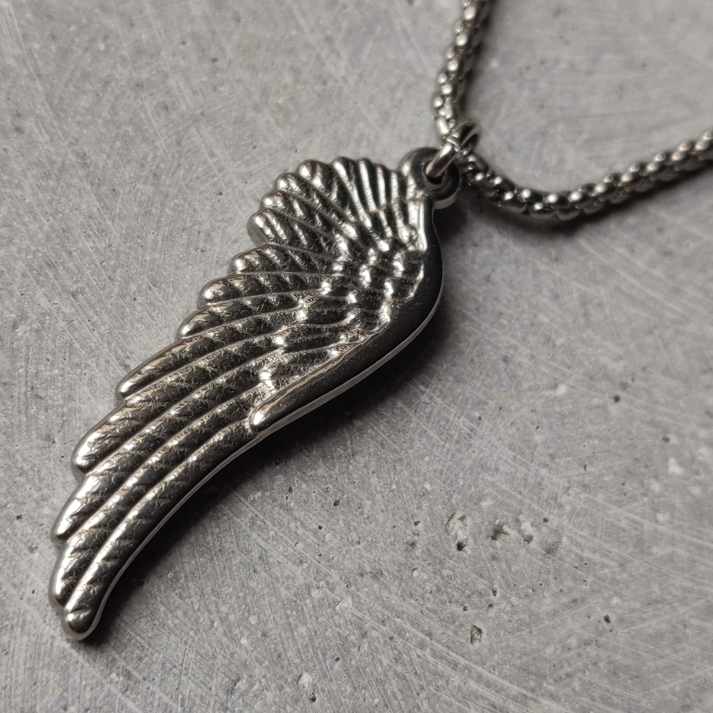 Angel Wing Stainless Steel Box Chain Necklace