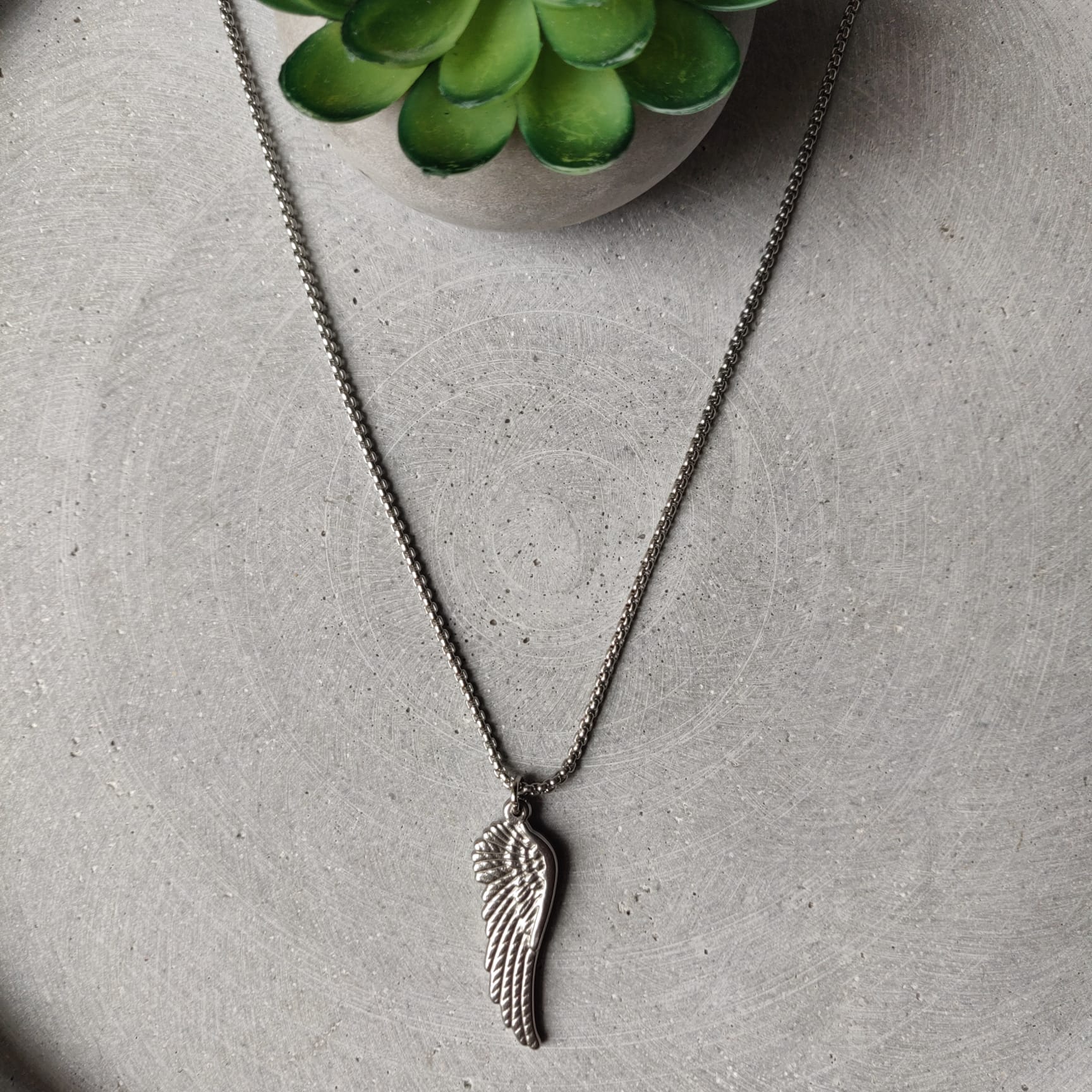Angel Wing Stainless Steel Box Chain Necklace