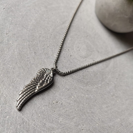 Angel Wing Stainless Steel Box Chain Necklace