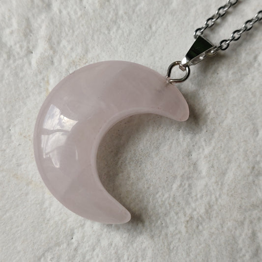 Rose Quartz Crytal Moon Necklacce